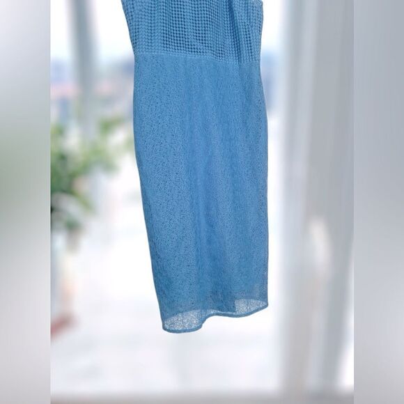 DIANE VON FURSTENBURG DVF Sleeveless Blue Mixed Lace Midi Sheath Dress Size 12 - Picture 16 of 16